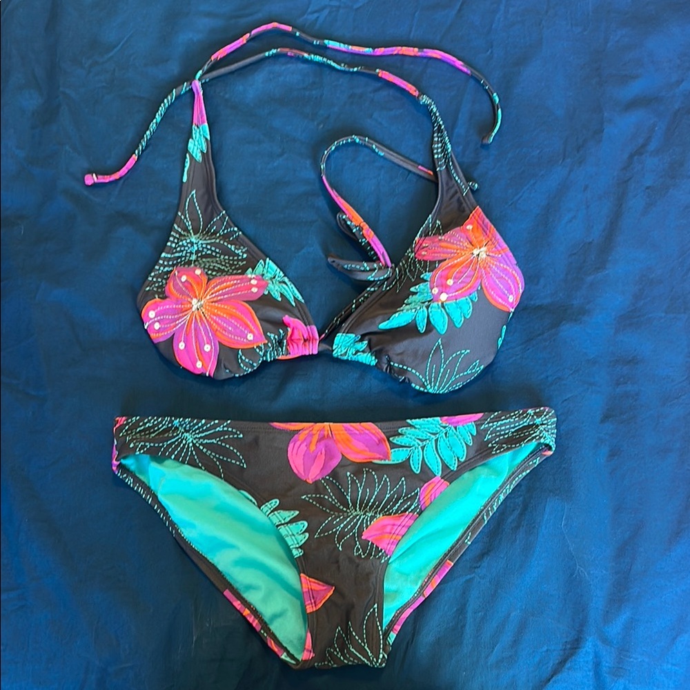 Xhilaration Floral Bikini - Pink and Blue